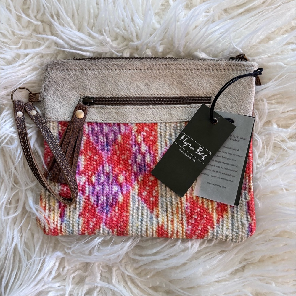 Myra Bag Cowhide & Woven Wristlet – NWT